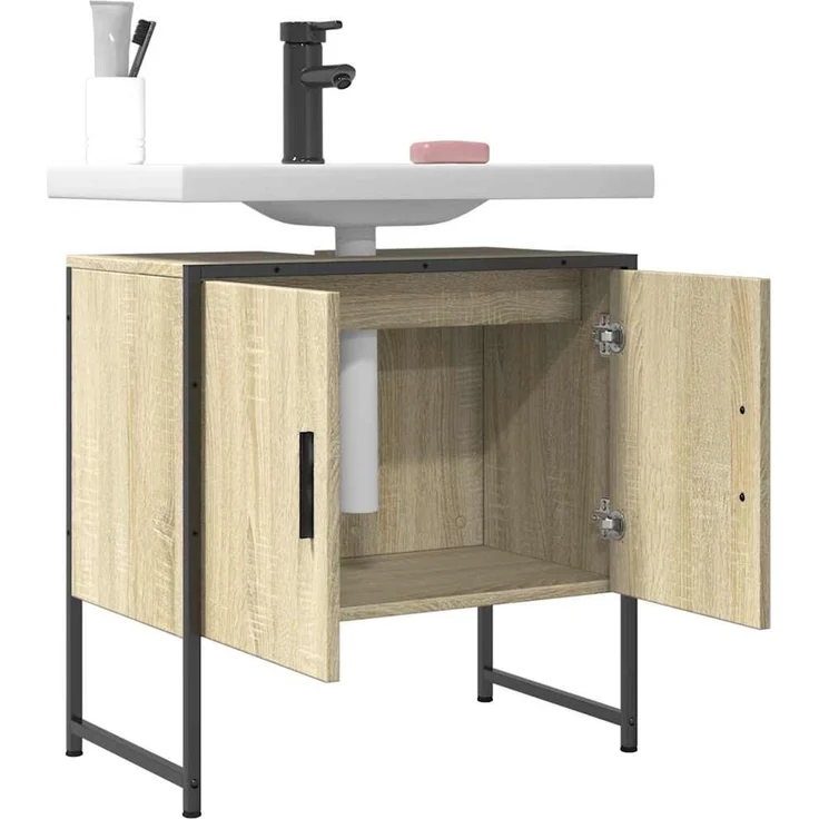 Waschbeckenunterschrank, Unterschrank Sonoma-Eiche 60x33x60 cm Holzwerkstoff – Bild 4