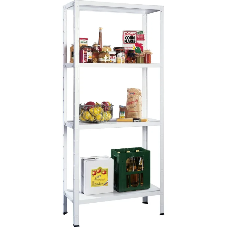 Schulte Fachbodenregal 1000x1800x400mm in sonderweiß mit 4 Böden aus Metall 65kg Fachlast