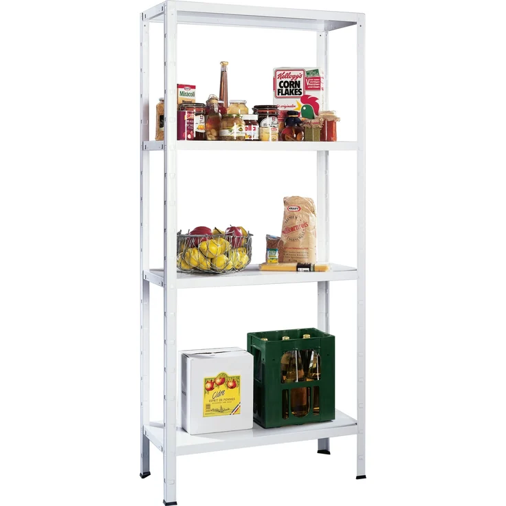 Schulte Fachbodenregal 1000x1800x400mm in sonderweiß mit 4 Böden aus Metall 65kg Fachlast