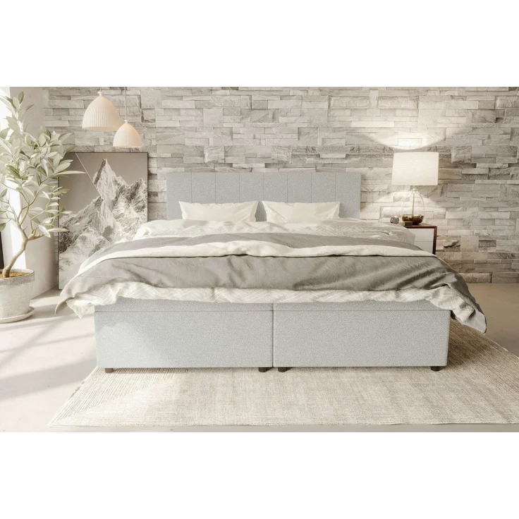 99rooms Kira Boxspringbett Strukturstoff NEVE Hellgrau 140x200 cm – Bild 1