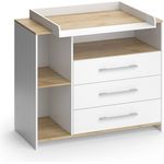 Wickelkommode Oskar Weiß/Goldkraft Eiche 113 x 93 cm mit 3 Schubladen Vicco