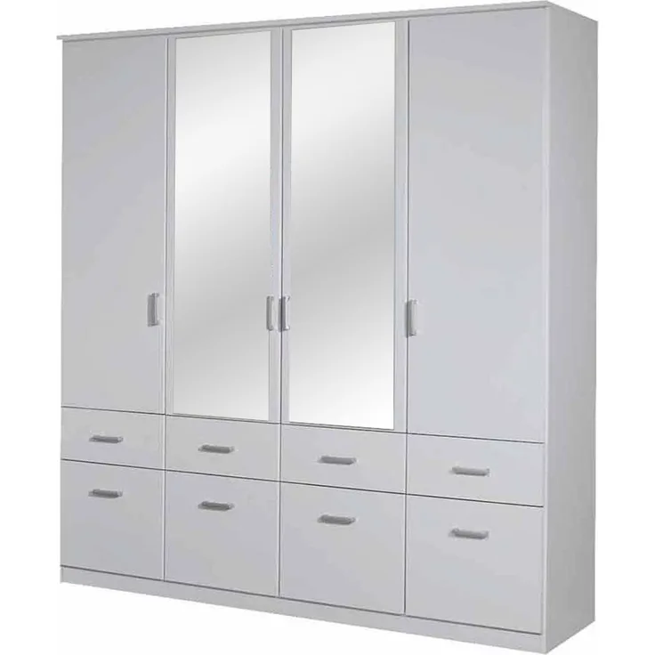 Kombi-Drehtürenschrank Baden / Bremen, Holzwerkstoff, Kunststoff, Weiß, Verspiegelt, 181 x 199 x 56 cm