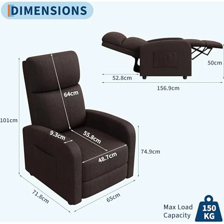 GarveeHome Relaxsessel Fernsehsessel Ruhesessel Liegesessel mit Liege-Funktion Polstersessel Leinen verstellbar Einzelliegesessel Wohnzimmer Schlafzimmer Heimkino – Bild 3
