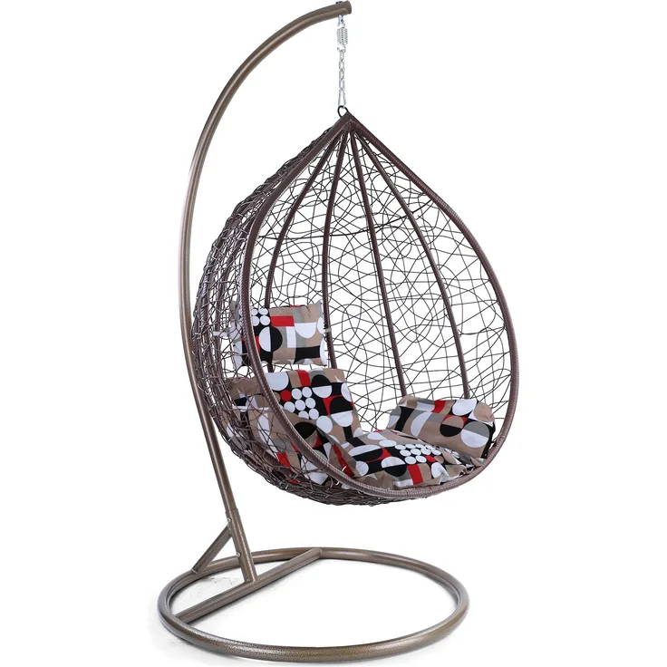 Luxus Hängesessel Miami XXL Polyrattan Korb Gestell braun Kissen Modern Style
