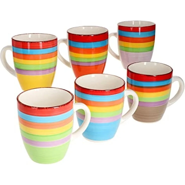 MamboCat Becher 6er Set Kaffeebecher Ibiza Rainbow Summer - 24326544, Steingut – Bild 3