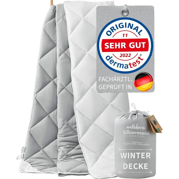 Welldora Microfaserbettdecke, Allergiker Bettdecke, Ultra warme Winterdecke, Wendedecke Silbergrau-Weiß, Premium Steppdecke – Bild 1