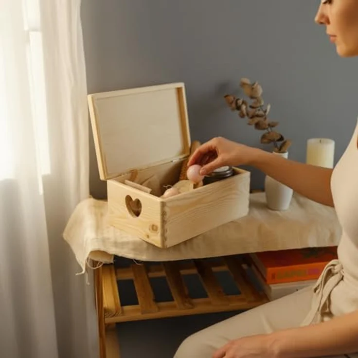 Creative Deco Aufbewahrungsbox Holzkiste mit Deckel Erinnerungsbox Holzbox, herzförmige Griffe – Bild 9
