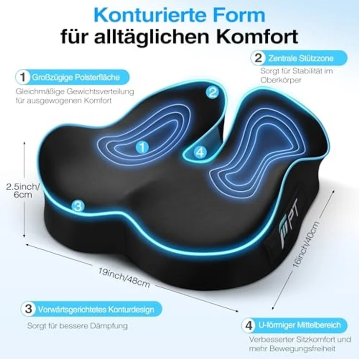 POPOLIC Sitzkissen Sitzkeilkissen für Bürostuhl & Autositz – Ergonomisch 46 x 38 x 10 cm – Bild 5
