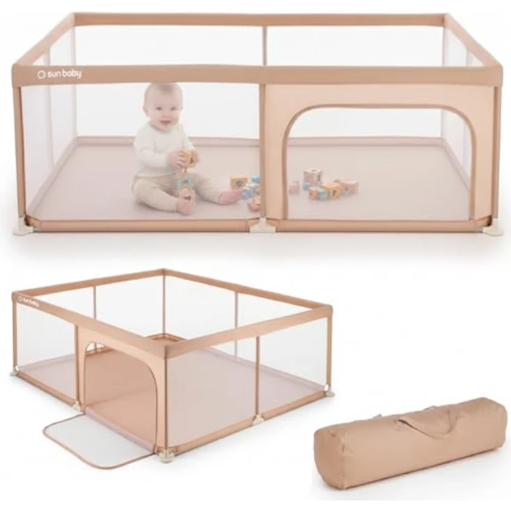 sun baby Laufstall 150x200 cm 0-2 Jahre Lachs, Polyester, Netzwände, Eingang mit Reißverschluss, rutschfeste Füße, Tragetasche im Set, Metallrahmen – Bild 9