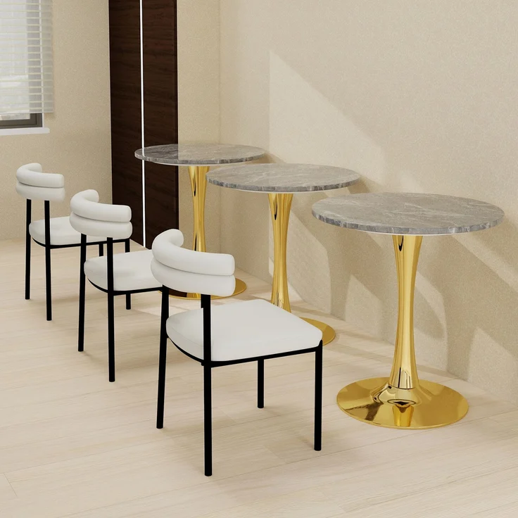 Novelux Couchtisch Gold Runder Esstisch Marmoroptik Dunkelgrau, Mid-Century Tisch 70cm für 2-4 Personen, Kaffeetisch Wohnzimmertisch – Bild 8