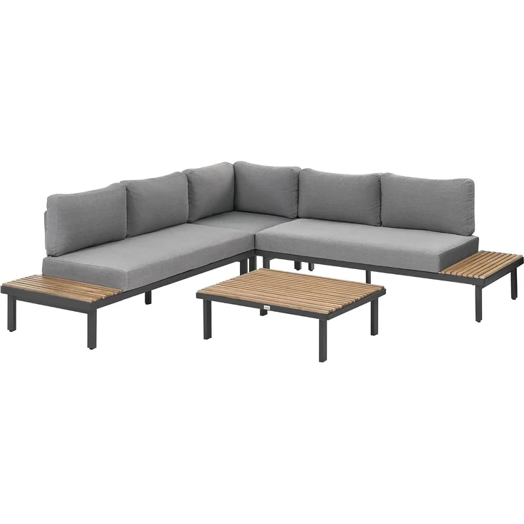 Garten Ecksofa mit Tisch 5-Sitzer FIVIZZANO Akazienholz Dunkelgrau – Bild 4