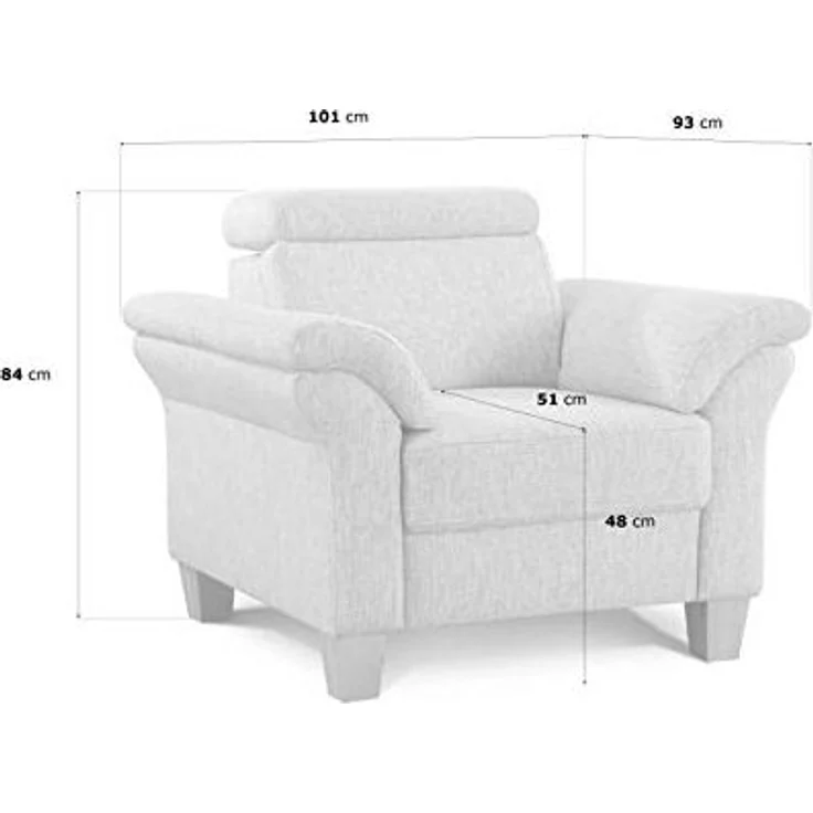 Cavadore Sessel Ammerland inkl. Federkern und Kopfteilverstellung / Großer Polstersessel im Landhausstil / Passend zur Sofagarnitur Ammerland / 101 x 84 x 93 / Strukturstoff natur – Bild 3