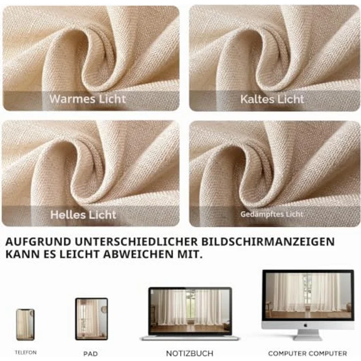 Joydeco Leinen-Vorhänge für Wohnzimmer, halbtransparente Vorhänge, 183 cm lang, Wohnzimmervorhänge, 2 Paneel-Sets, beige Vorhänge und Vorhänge (B 132 x L 183 cm, Ecru) – Bild 3