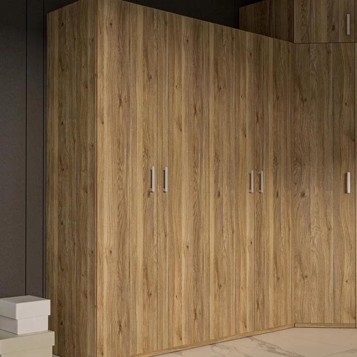 Forte ECONOBOX 2 Kleiderschrank 175 180, 4-türiger Drehtürenschrank mit Einlegeböden und Kleiderstange, Holzwerkstoff, Mauvella Eiche Dekor, 177,5 cm breit, 210,5 cm hoch, 54,2 cm tief