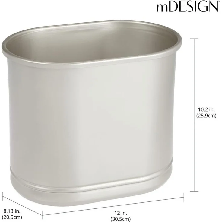 mDesign Mülleimer Abfalleimer Papierkorb 9.5L Metall Mattsilber Oval – Bild 2