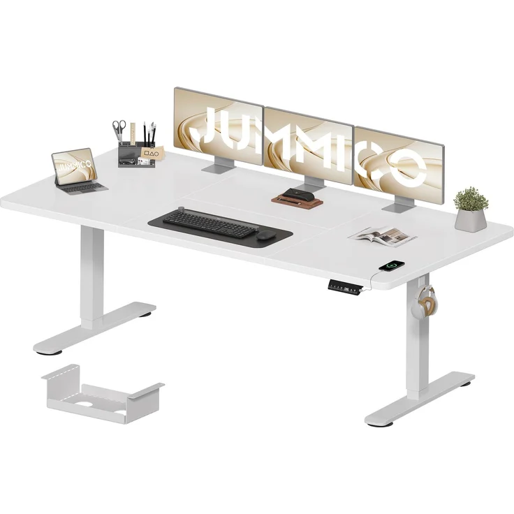 JUMMICO Elektrisch Höhenverstellbarer Schreibtisch 200x80 cm, Weiß | Steh-Sitz Computertisch mit 3 Memory-Funktion, Anti-Kollision, USB & Kabelwanne, Standing Desk Stehpult Bürotisch