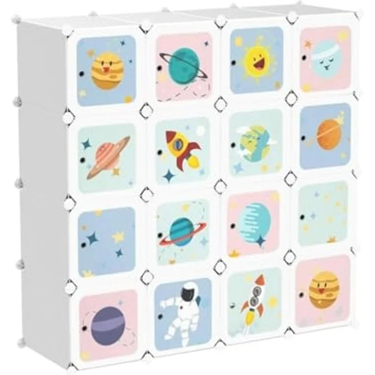Kleiderschrank, DIY-Aufbewahrungsschrank, für hängende Kleidung, Aufbewahrung, für Kinder, mit 16 Würfeln, 4 Hängestangen, 123 x 41 x 123 cm, weiß LPC905W01 – Bild 5