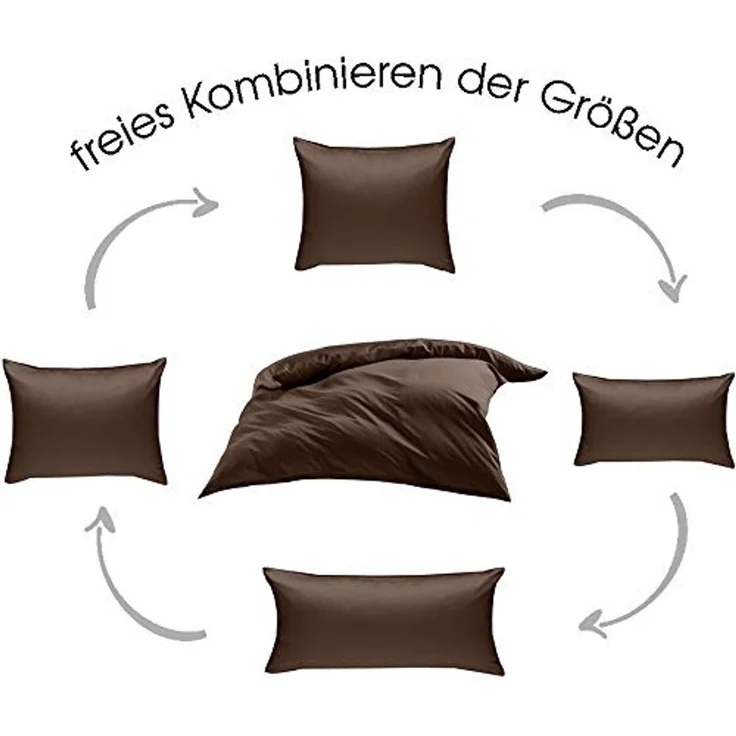 Mako-Satin / Baumwollsatin Bettwäsche uni / einfarbig dunkelbraun – Bild 5
