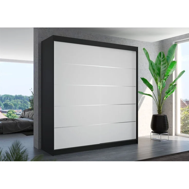 Schiebetürenschrank Schrank Nr. 420 in Schwarz- Weiß matt 200 x 215 x 58 cm – Bild 1