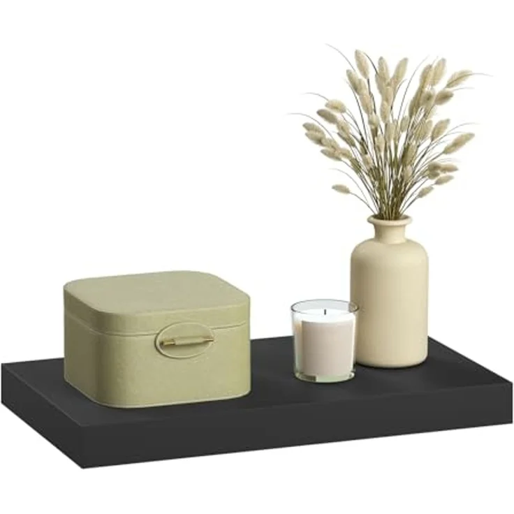 eSituro Wandregal, schwebendes Regal für Wandmontage, Schweberegal Hängeregal Wandbrett im Wohnzimmer Schlafzimmer Küche Badezimmer, schwarz modern, MDF, 60 x 3,8 x 22,9 cm – Bild 1