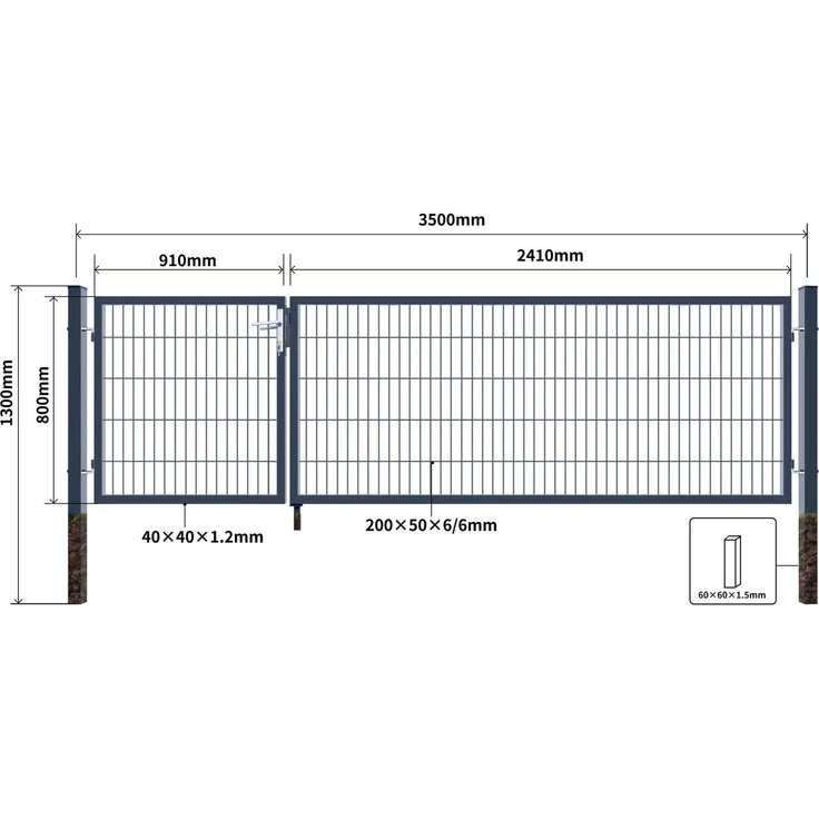Home Deluxe Doppelflügel Gartentor ADITUS - Grün, feuerverzinkter Stahl, 350 x200 x6 cm – Bild 6