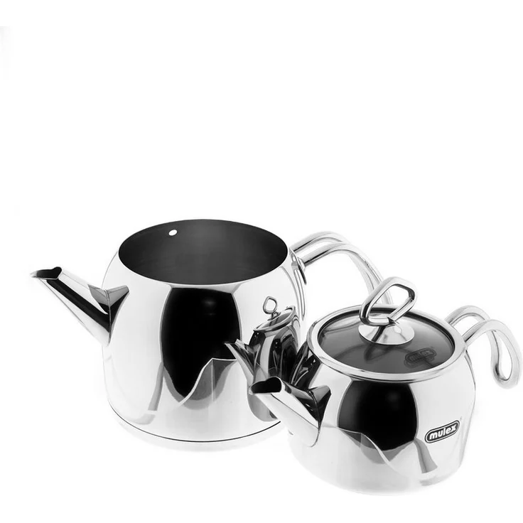 Mulex Caydanlik-Teekanne Set, Edelstahl 18/10, 0,7L + 1,5L, für alle Herdarten, spülmaschinenfest