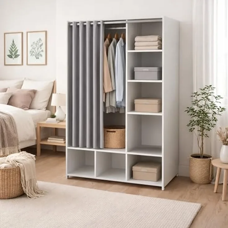 Dmora - Großer Kleiderschrank Roselle, Schlafzimmermöbel, Schrank, Garderobe, 105x48 h180 cm, Weiß und Grau