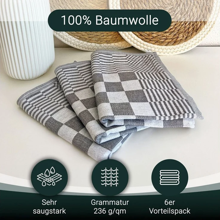 ZOLLNER Geschirrtuch, (Spar-Set, 6-tlg), 65 x 65 cm, 100% Baumwolle, vom Hotelwäschespezialisten – Bild 2