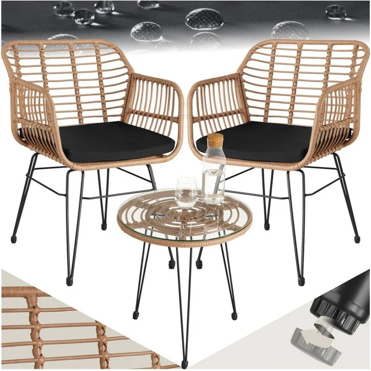 tectake Sitzgruppe Rattan Sitzgruppe, (Set, 3-tlg), für 2 Personen – Bild 5