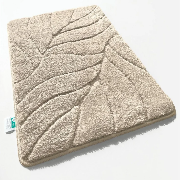 Floordirekt Badematte Maris – Flauschiger Badteppich, Blattstruktur, rutschfest & waschbar, rutschhemmend beschichtet, fußbodenheizungsgeeignet, schnell trocknend, Polyester, für Fußbodenheizung geeignet, dichter Flor, 40x60 cm, Ivory – Bild 1