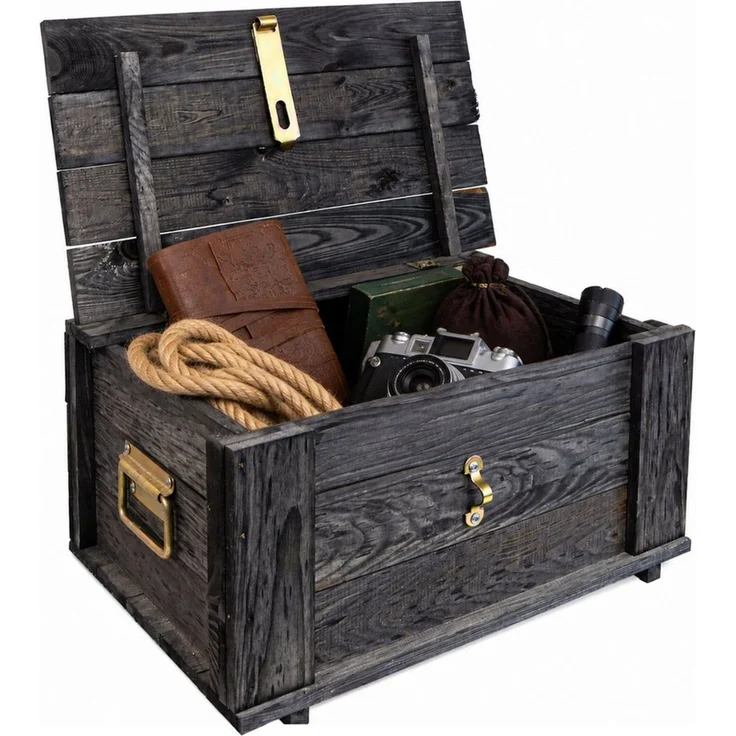 Kistenkolli Altes Land Allzweckkiste Truhe Hugo Vintage schwarz mit Deckel 50 x 36 x 26cm (Spar-Set, 1er Set) – Bild 1