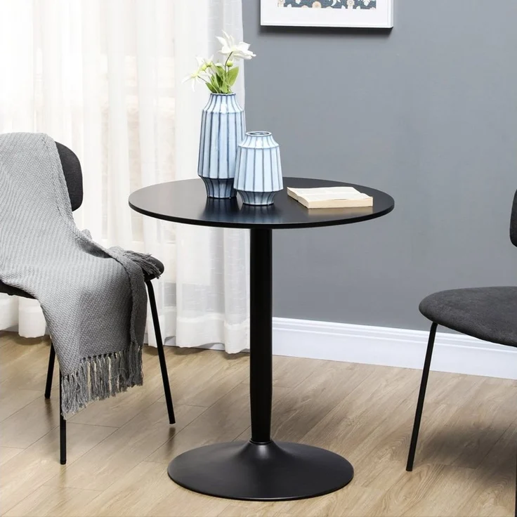 HOMCOM Esstisch 70 x 70 cm rund Küchentisch für 2 Personen Esszimmertisch mit Stahlbein, Rutschfester Fußauflage Säulentisch moderner Kaffeetisch für Küche, Esszimmer und Wohnzimmer Schwarz – Bild 1