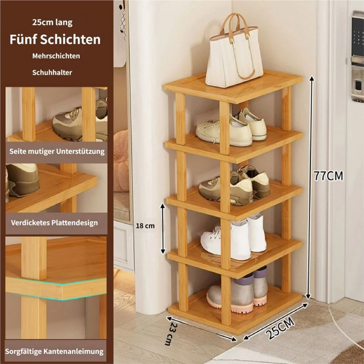 Rutaqian Schuhregal Vertikales Schuhregal,5/7/8 Stöckige Schuhregal aus Holz, Freistehende Schuhhalter Schmal und Hoch für Eingang,Flur – Bild 1