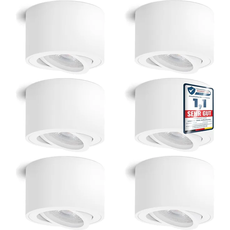 linovum LED Aufbaustrahler 6 x Aufbauleuchte SMOL schwenkbar in weiss matt & rund mit LED 4W, Warmweiß