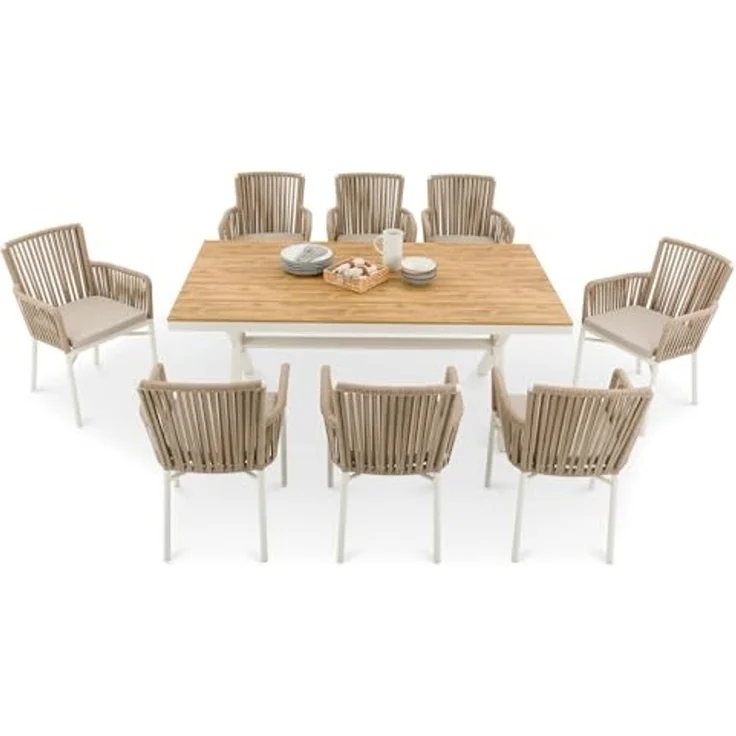 IDIMEX Garten-Essgruppe AFUERA, Gartenmöbelset für 8 Personen, wetterfester Materialmix Weiß/Beige – Bild 3