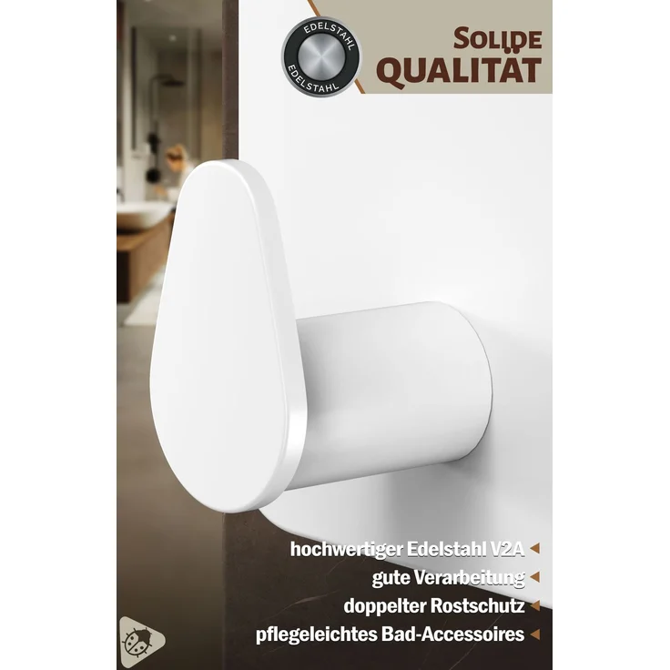 Lindenstein Ovale Klebehaken 6er-Set Weiß – Edelstahl V2A, 3M-Klebepads – Bild 5