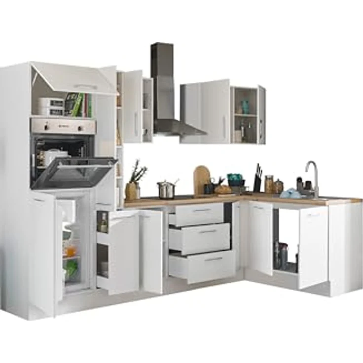 Turin LB Eckküche 300 x 211 x 60 cm, weiß - Ohne Küchengeräte - Moderne, geräumige Küche in Artisan-Eiche Optik mit viel Stauraum – Bild 4