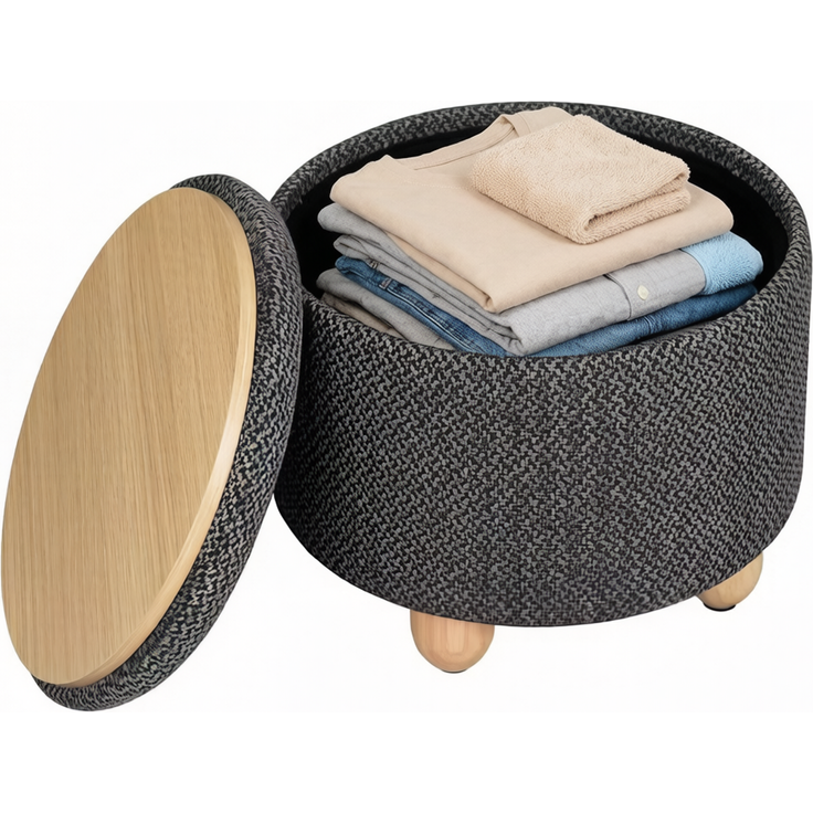 Runder Fußhocker,Praktischer Aufbewahrungshocker,Schuhhocker,Schritt Hocker(nur mit Schuhhocker)--Dunkelgrau--39x39x33cm--YOUDENOVA – Bild 4