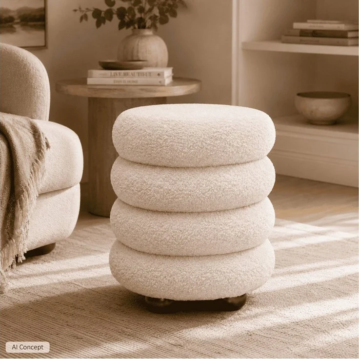 Lookway Hocker NOLLIE aus Bouclé-Stoff mit dekorativer Segmentoptik (1x Hocker), Durchmesser: ⌀ 34 cm – Bild 2