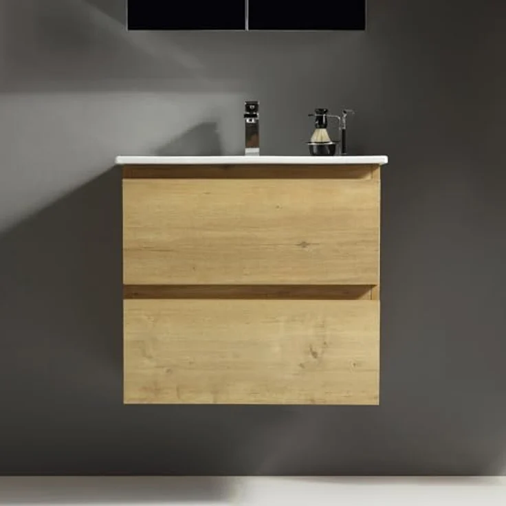 Alpenberger Badmöbel-Set - Badschrank Badezimmerschrank, (Waschbecken mit Überlauf, 2 Waschbeckenunterschrank Schubladen), Waschtisch mit Unterschrank 60 cm Breit – Bild 3