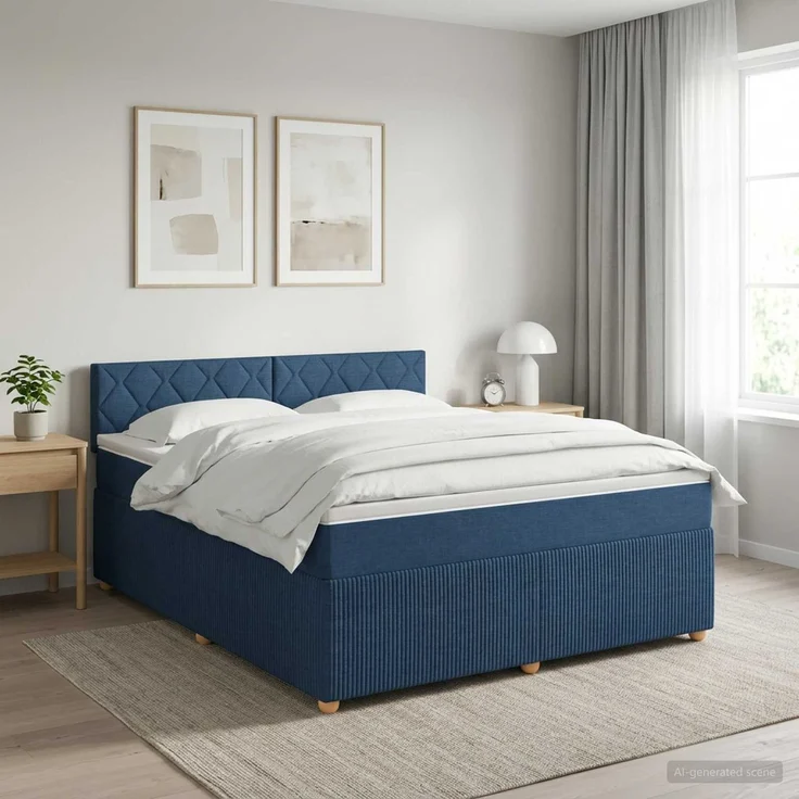 vidaXL Boxspringbett mit Matratze mit Kopfteil Blau 160 x 200 cm Stoff 3451516 – Bild 1