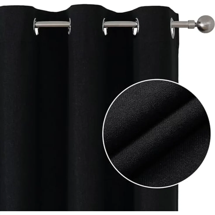 Joydeco Verdunklungsvorhänge, 160 cm lang, 2 Paneele, dunkelnde Vorhänge für Schlafzimmer, 100% verdunkelnde, strukturierte Thermovorhänge, Sichtschutz, 2 Paneele (B x L), 132 x 160 cm, Schwarz – Bild 2