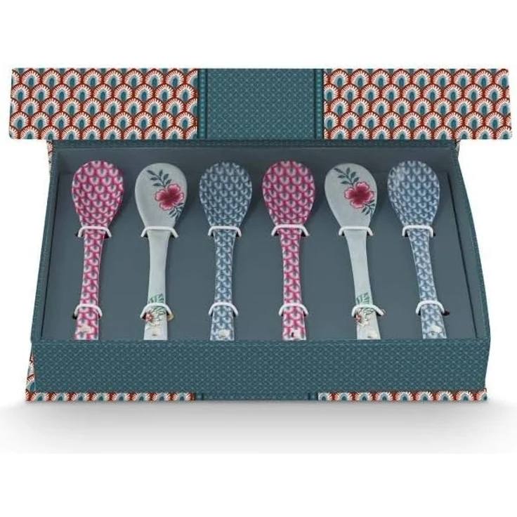 PiP Studio Besteck-Set Flower Festival Oriental Geschenkset Teelöffel blau 13cm, Porzellan, Giftset Teaspoons Oriental Flower Festival Blue 13cm – Bild 1
