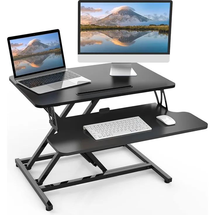 ERGOMAKER Stehpult Höhenverstellbarer Schreibtisch, 64x40 cm Schnell Sitz Steh Computertisch mit Tastaturablage