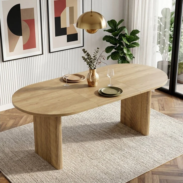 Celya Esstisch Ausziehbarer Esstisch 140/200 * 90 cm, geeignet für 6–8 Personen (mit abgerundeten Ecken, verdickte Tischplatte, im einfachen Stil) – Bild 1