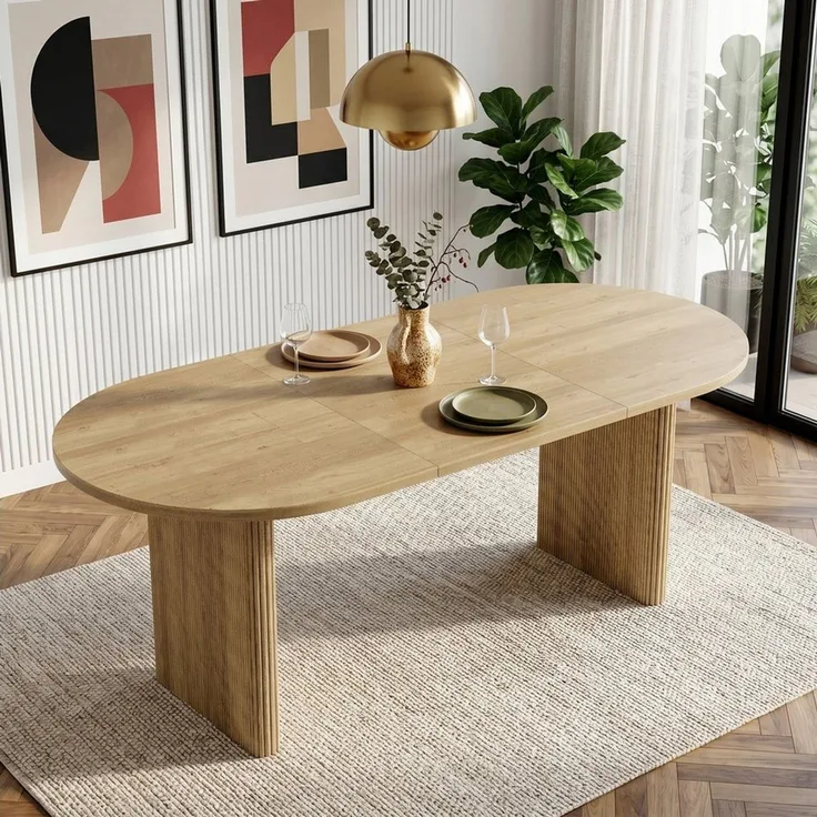 Celya Esstisch Ausziehbarer Esstisch 140/200 * 90 cm, geeignet für 6–8 Personen (mit abgerundeten Ecken, verdickte Tischplatte, im einfachen Stil)