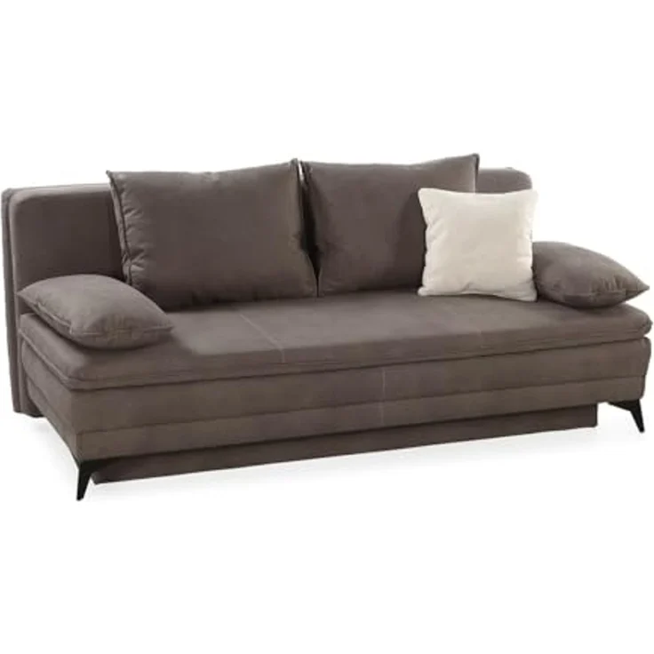 Dauer-Schlafsofa 202 cm Couch mit Topper Bettkasten Wellenunterfederung in Braun – Bild 6