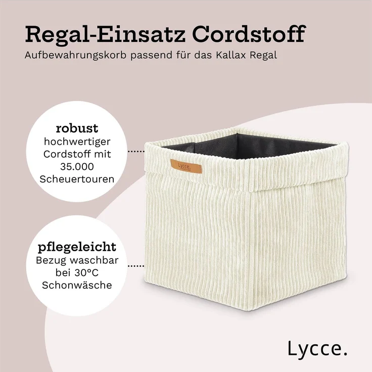 Lycce faltbare Aufbewahrungsbox, 4er Set - Cord, passend für Kallax Regal, abnehmbarer Bezug, robust, formstabil Vanille 31x33x33cm – Bild 3