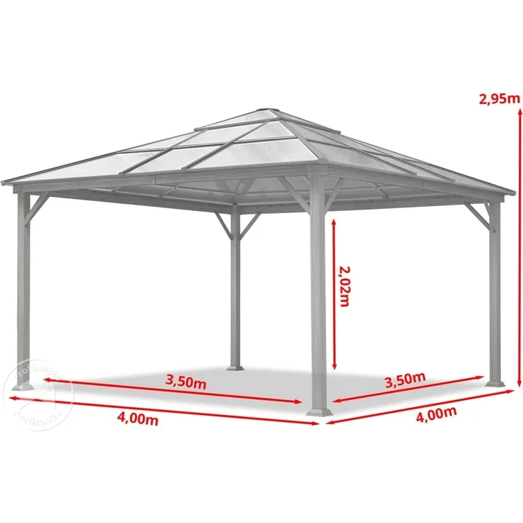 Gartenpavillon 4x4 m Holzoptik, ca 8 mm Polycarboat-Dach, 4 Seitenteile in champagner – Bild 9