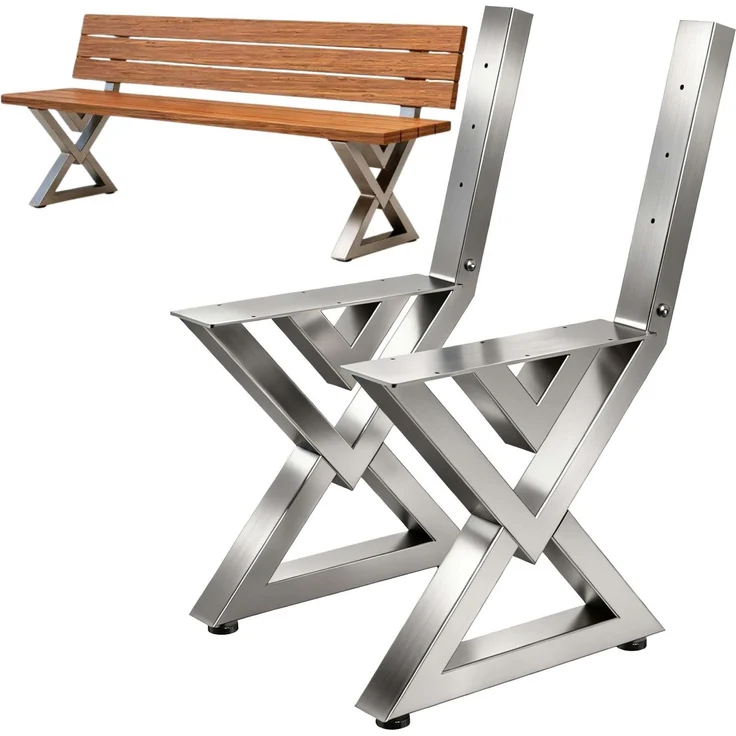 DanDiBo 2x Bankgestell mit Lehne Edelstahl Set DIY Bank Füße Bankkufen Bankbeine 96680 Sitzgestell für Gartenbank Robust Stabil – Bild 1